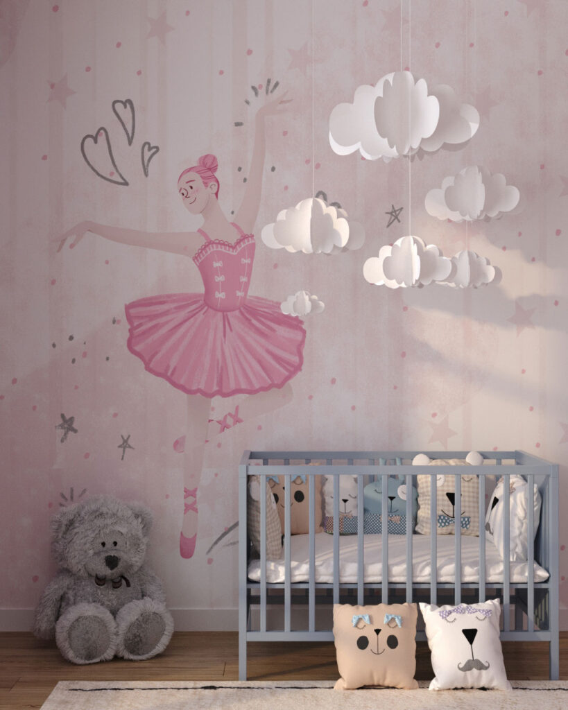 Ballerina dance in pink wall mural for a children's room