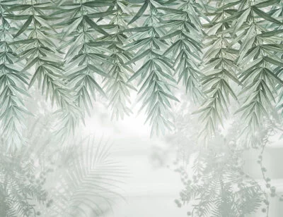 Overhanging green willow branches wall mural
