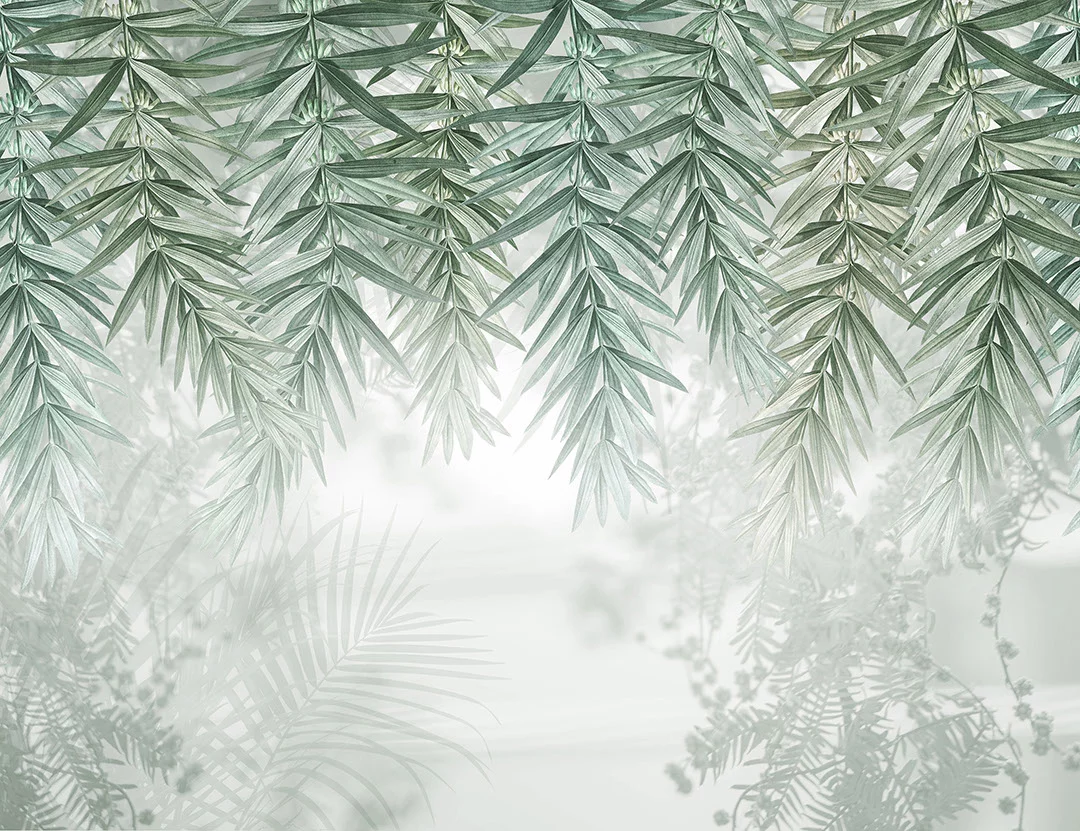 Overhanging green willow branches wall mural