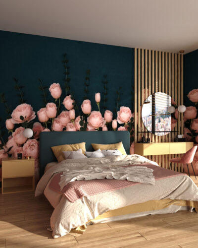 Delicate rose flowers 3D wall mural for the bedroom