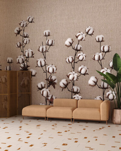 Cotton flowers 3D wall mural for the living room