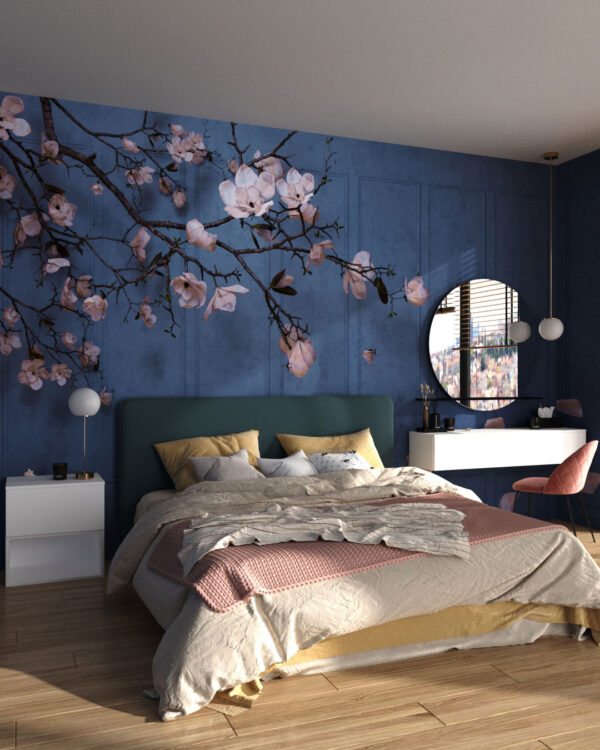 White cherry blossoms 3D wall mural for the bedroom