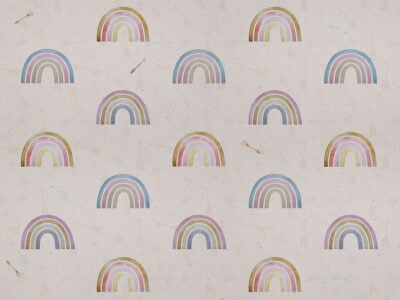 Patterned kids wallpaper with rainbows and arrows on a beige background