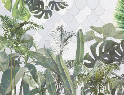 Tropical leaves and cacti wall mural