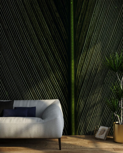 Structure of a green leaf wall mural for the living room
