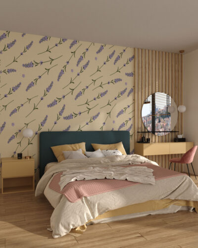 Lavender branches patterned wallpaper for the bedroom