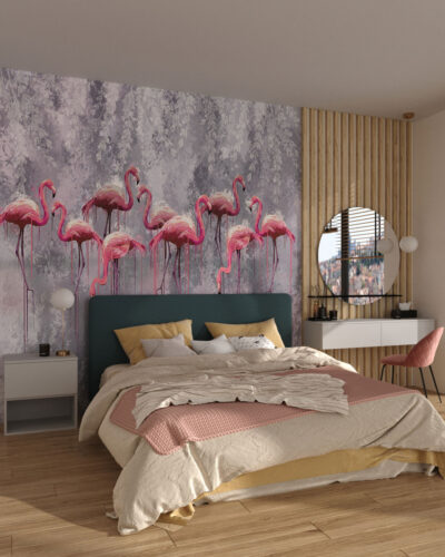 Pink flamingo flock wall mural for the bedroom