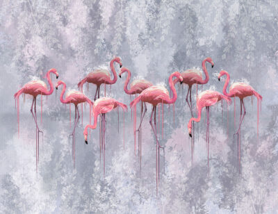 Pink flamingo flock wall mural