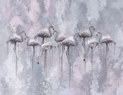 Flamingo wall mural in black and white