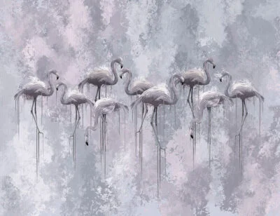 Flamingo wall mural in black and white