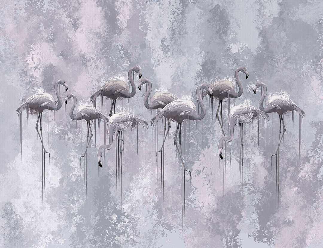 Flamingo wall mural in black and white