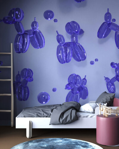 Blue balloons in the shape of dogs 3D wall mural for a children's room