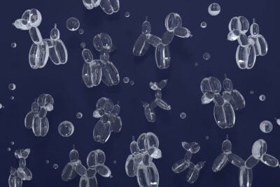 Transparent balloons in the shape of dogs on the navy blue background 3D wall mural