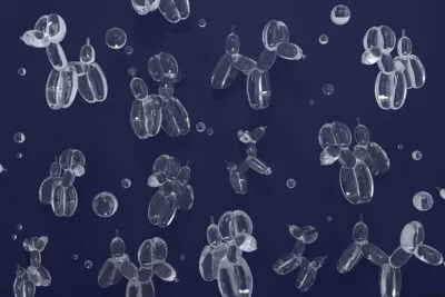 Transparent balloons in the shape of dogs on the navy blue background 3D wall mural