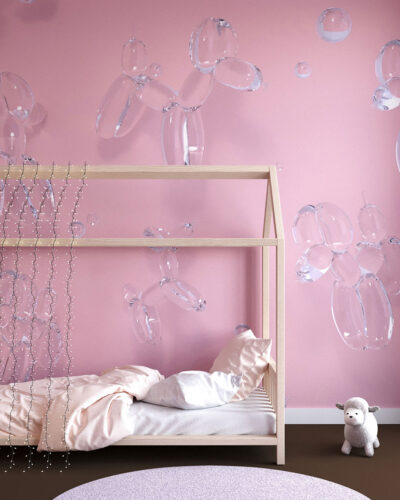 Transparent balloons in the shape of dogs 3D wall mural for a children's room