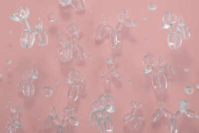 Transparent balloons in the shape of dogs on pink background 3D wall mural