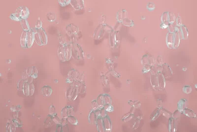 Transparent balloons in the shape of dogs on pink background 3D wall mural