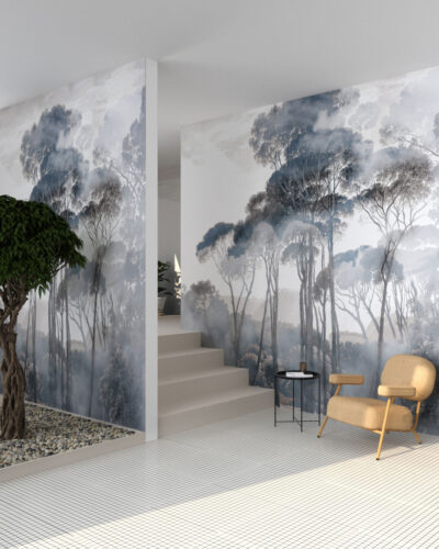 Gray forest in the fog wall mural for the living room