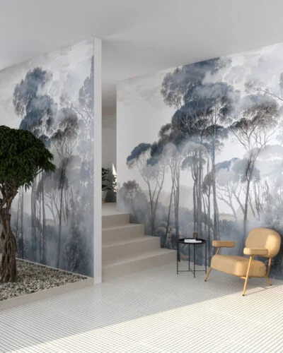 Gray forest in the fog wall mural for the living room