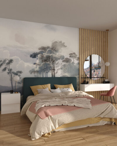 Gray vintage forest wall mural for the bedroom