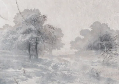 Gray vintage forest wall mural with old plaster texture