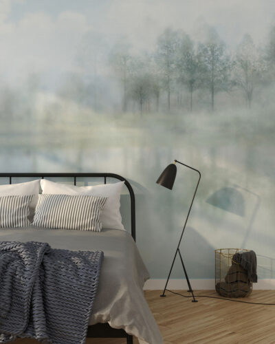 Mystical forest over the lake wall mural for the bedroom