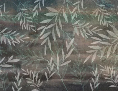 Botanical wall mural with branches on a dark background