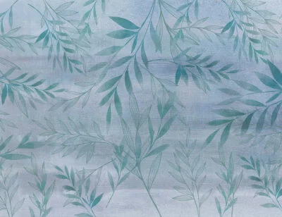 Botanical wall mural with branches on a blue background