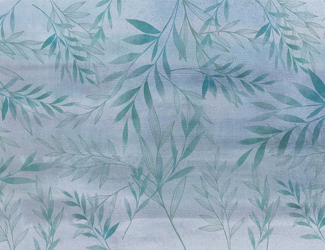 Botanical wall mural with branches on a blue background