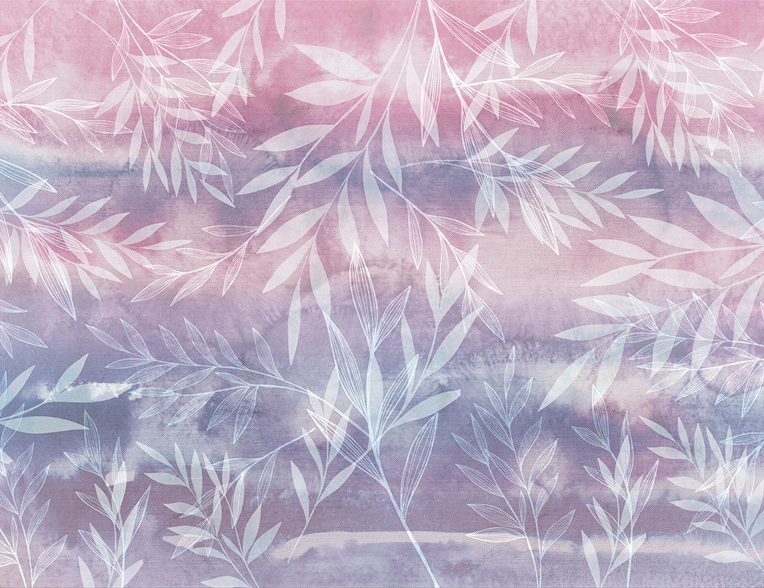 Botanical wall mural with branches on a purple background
