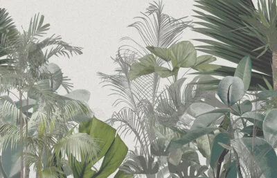 Tropical leaves and trees in green colors wall mural