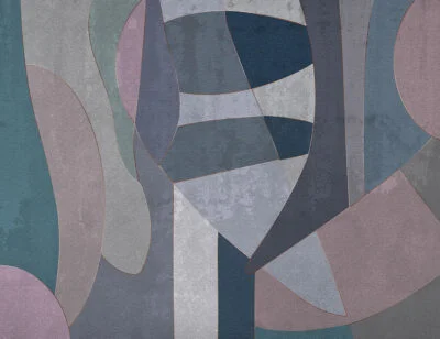 Geometric wall mural in 80s style in cold tones