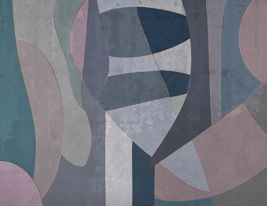 Geometric wall mural in 80s style in cold tones