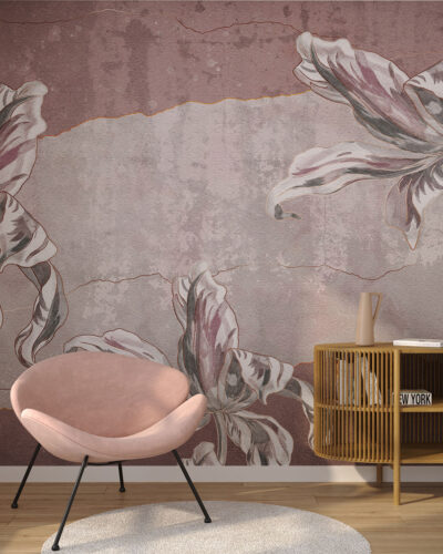 Stone flowers Irises wall mural in dark colors for the living room