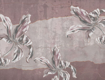 Stone flowers Irises textured wall mural in crimson colors