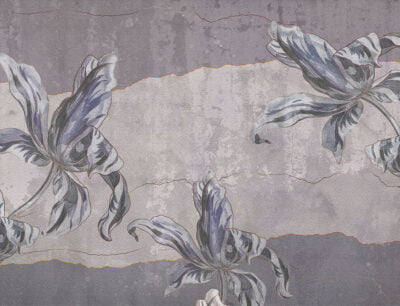Stone flowers Irises textured wall mural in blue colors