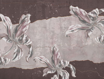 Stone flowers Irises textured wall mural in dark red colors