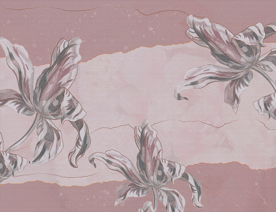 Stone flowers Irises wall mural in pink tones