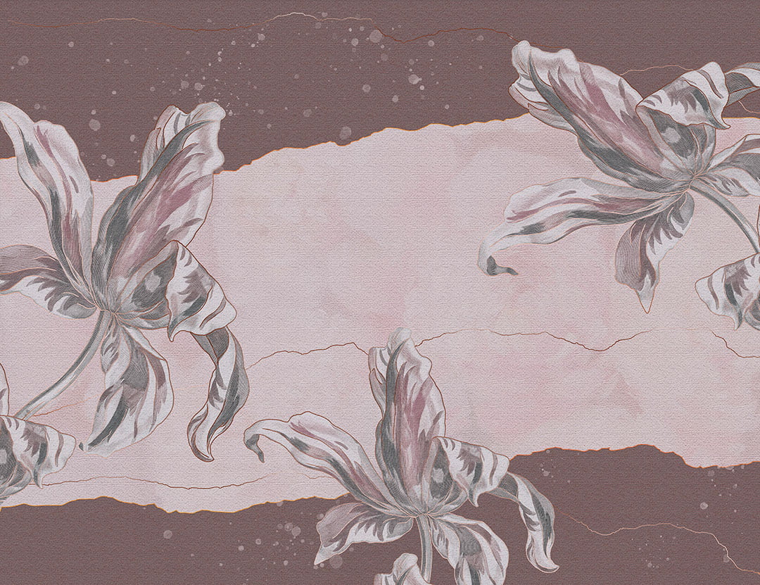 Stone flowers Irises wall mural in burgundy tones