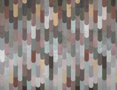 Patterned geometrical wallpaper with cascade of textured colored panels