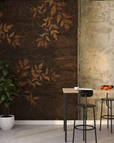 Asymmetry of textures with leaves wall mural for the kitchen