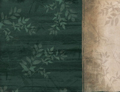 Asymmetry wall mural with leaves on green and beige textured background