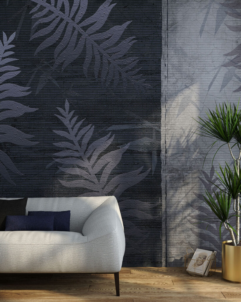 Fern leaves asymmetrical wall mural for the living room