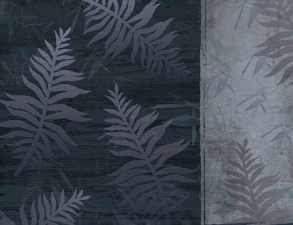 Fern leaves asymmetrical blue wall mural