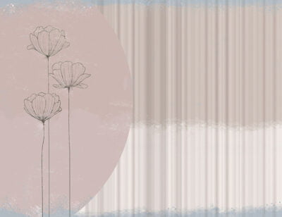 Designer wall mural with pastel graphic lotuses and 3D strips