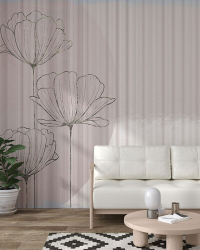 Delicate graphic lotuses with 3D waves effect wall mural for the living room
