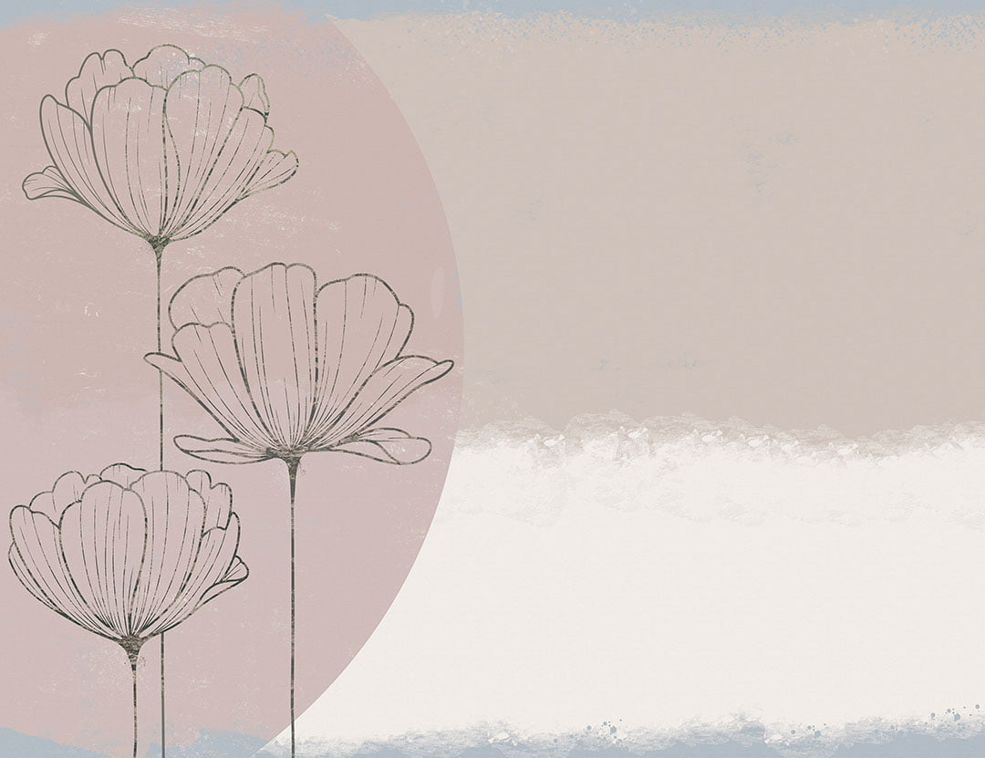 Delicate graphic flowers wall mural on a pastel geometrical background