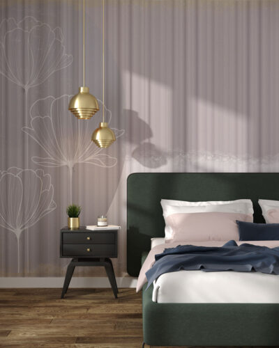 White graphic lotuses with 3D waves effect wall mural for the bedroom
