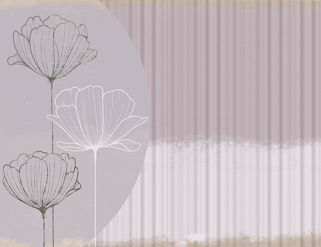 White graphic lotuses on a circle with 3D waves effect wall mural