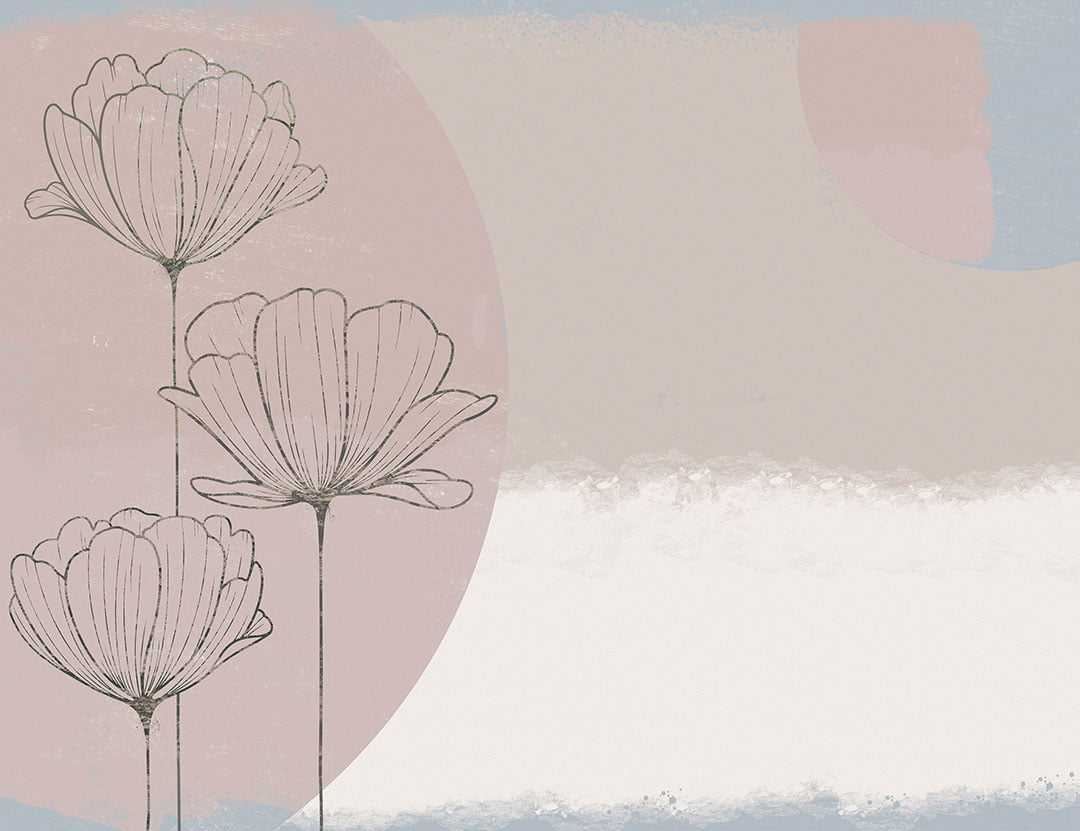 Graphic pastel lotuses wall mural with asymmetrical background